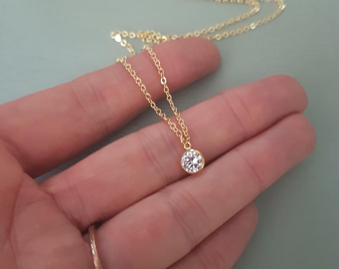Tiny 14K Gold fill CZ diamond necklace choker clear Cubic Zirconia pendant stacking Gold layering jewellery minimalist bridal Jewellery gift