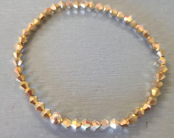 Gold crystal stretch bracelet with Sterling Silver, Gold Fill or No metal bead tiny 4mm Gold beaded bracelet sparkly crystal jewellery gift