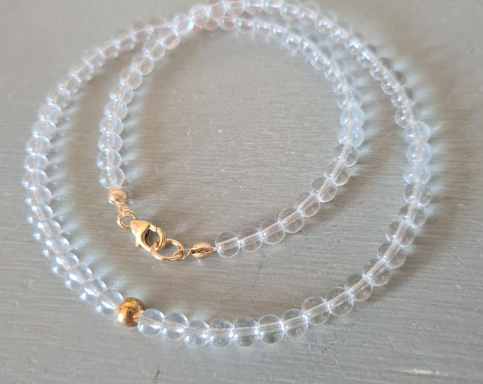 Clear Quartz choker necklace Sterling Silver or Gold Fill tiny 4mm Clear Rock crystal gemstone bead necklace April Birthstone jewellery gift