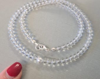 Clear Quartz choker necklace Sterling Silver or Gold Fill tiny 4mm Clear Rock crystal gemstone bead necklace April Birthstone jewellery gift