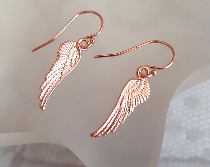14K Rose Gold Fill wing earrings small Rose Gold Angel wings earrings simple Rose gold earrings pretty jewellery gift for her teenage girl