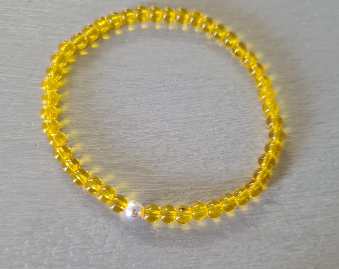 Yellow CITRINE stretch Bracelet Sterling Silver / Gold tiny 4mm yellow gemstone Bead Bracelet November Birthstone jewellery Gift for her him