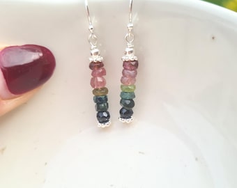Watermelon Tourmaline gemstone earrings Sterling Silver or Gold Fill  - October Birthstone jewellery gift