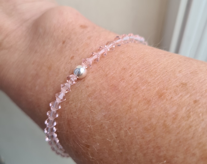 Tiny Pink crystal stretch bracelet Sterling Silver Gold Fill 4mm Light Rose bead bracelet Swarovski crystal bracelet jewellery gift for girl