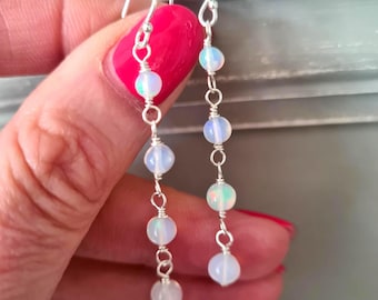Tiny Ethiopian Opal drop earrings 14K Gold Fill or Sterling Silver - October birthstone jewellery gift 14th wedding anniversary gift