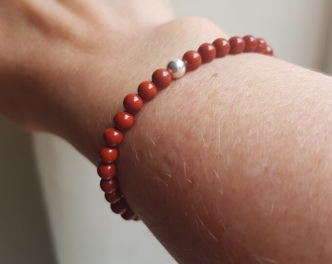 Red Jasper stretch Bracelet Sterling Silver / Gold Fill tiny 4mm Mahogany red gemstone bead Bracelet Beaded healing chakra jewellery gift