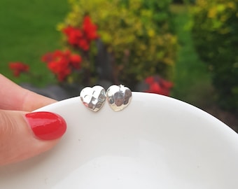 SILVER hammered heart stud earrings STERLING Silver heart studs simple Silver heart earrings Heart jewellery gift for her mum sister friend