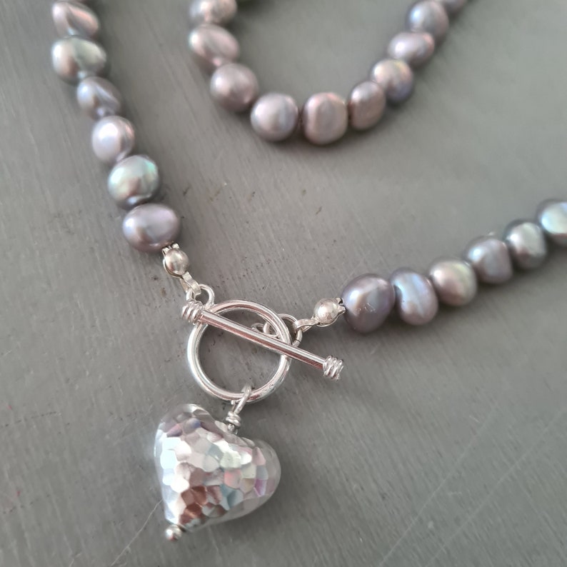 Grey Baroque Freshwater Pearl Necklace Sterling Silver Hammer Etsy Uk