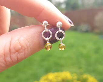 Tiny Citrine earrings Sterling Silver or Gold studs small Yellow gemstone drop earrings November Birthstone jewellery Chakra gift for girl
