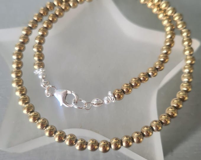 Tiny Gold Hematite bead necklace choker Sterling Silver or Gold Fill 4mm gold gemstone bead choker beaded teenage girl jewellery chakra gift