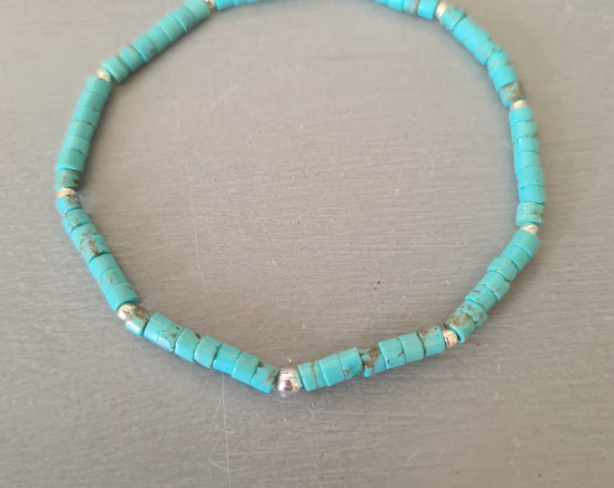 Tiny Turquoise STRETCH Bracelet blue Heishi GEMSTONE bead Bracelet Silver or Gold Fill stacking Bracelet December Birthstone jewellery gift