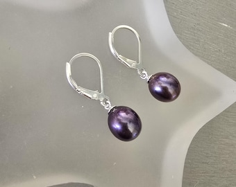 Peacock Freshwater pearl drop earrings on Sterling Silver lever backs  real AA black pearl teardrop earrings June Birthstone jewellery gift