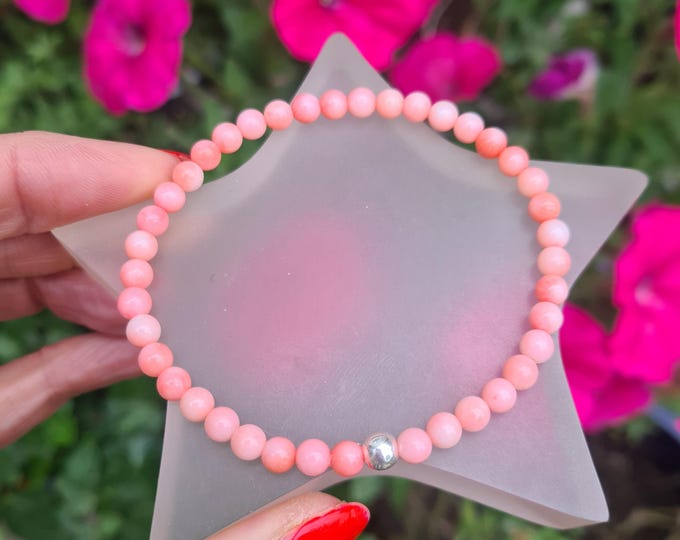 Pink Coral stretch Bracelet Sterling Silver or Gold Fill tiny 4mm salmon pink Coral gemstone bead Bracelet stacking 35th anniversary gift