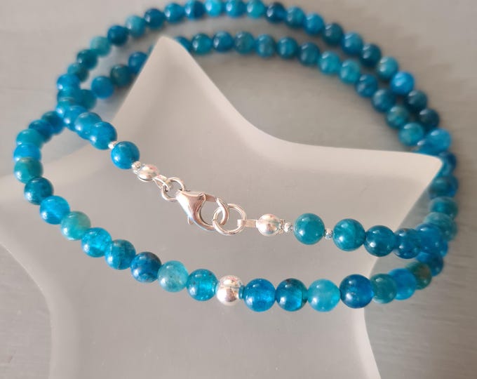 Dainty Blue Apatite necklace choker Sterling Silver 14K Gold Fill 5mm teal blue gemstone bead necklace throat Chakra jewellery gift her him