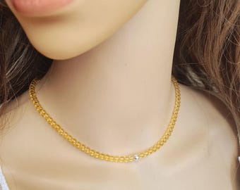 Tiny CITRINE gemstone bead necklace choker Sterling Silver or Gold Fill - November Birthstone jewellery gift