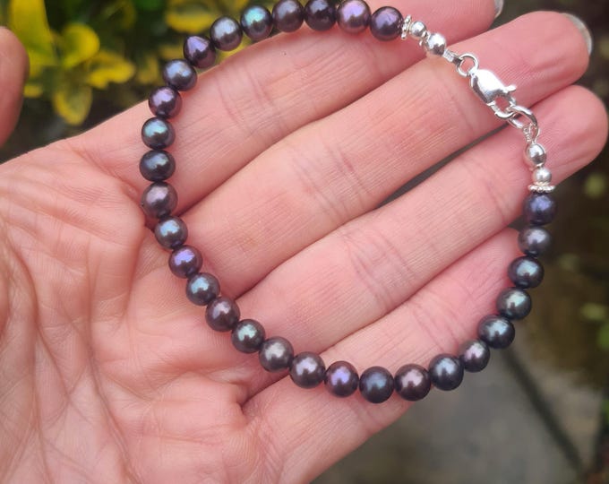 Peacock Freshwater Pearl bracelet Sterling Silver / Gold 6mm real grey black Freshwater pearl real Pearl jewellery gift for her mum sister
