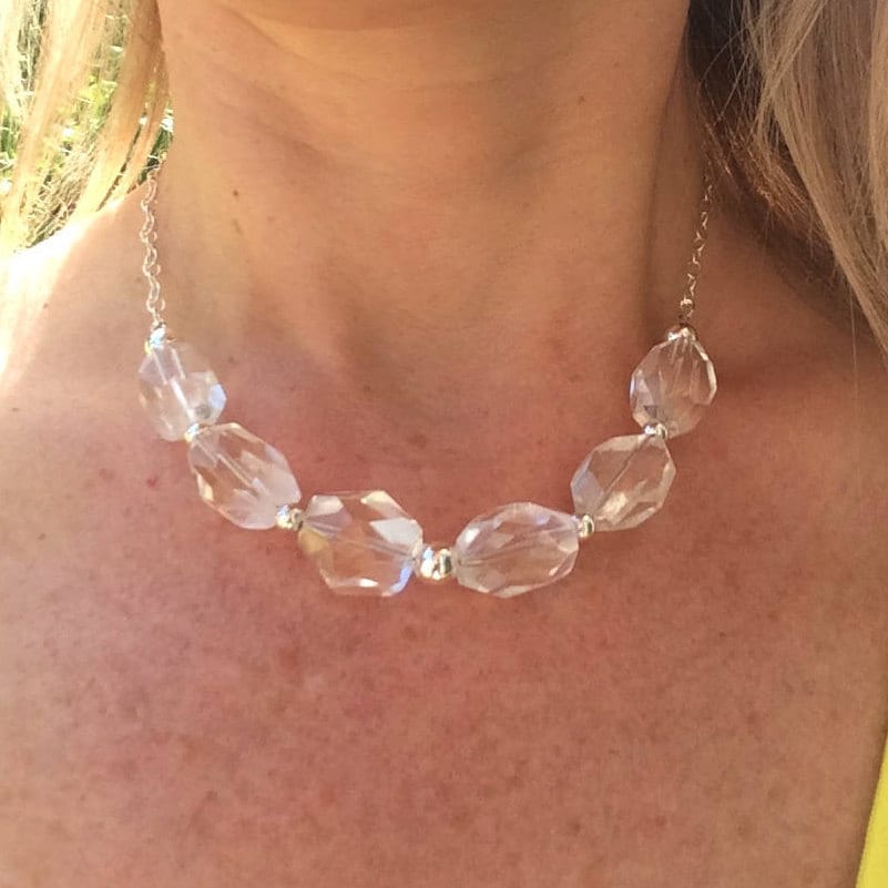 Chunky Clear Rock Crystal Quartz necklace Sterling Silver April Birthstone Jewellery gift