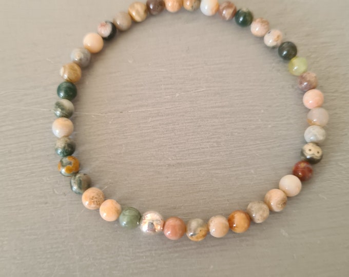 Ocean Jasper stretch bead Bracelet Sterling Silver or Gold Fill multi colour natural gemstone Bracelet Beaded healing Ocean Jasper jewellery