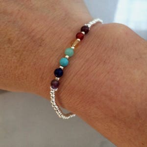 7 CHAKRA Bracelet Sterling Silver tiny gemstone bead Bracelet 4mm small beaded stretch Bracelet YOGA bracelet Chakra jewelry Boho jewellery