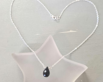 Tiny Black Onyx necklace choker Sterling Silver or Gold Fill Black teardrop gemstone necklace February Birthstone jewellery gift for her mum