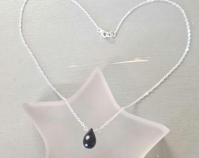 Tiny Black Onyx necklace choker Sterling Silver or Gold Fill Black teardrop gemstone necklace February Birthstone jewellery gift for her mum