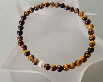 TIGERS EYE stretch Bracelet with Sterling Silver or 14 Gold Fill accent bead - Tiger's Eye Solar Chakra jewellery Gift for her or for him
