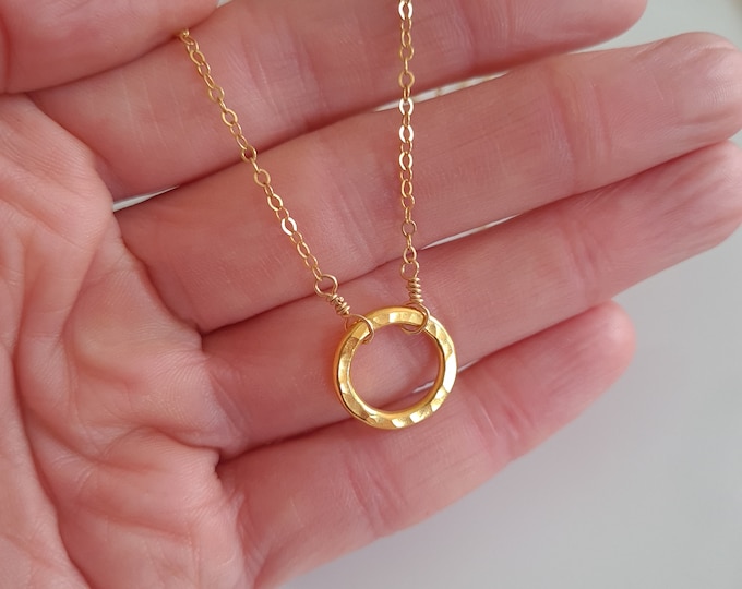 24K Gold Vermeil hammered circle necklace choker Gold Rose Gold circle pendant necklace eternal love jewellery 1st and 50th anniversary gift