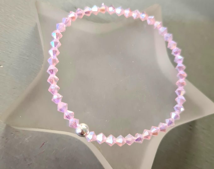 PINK AB crystal stretch bracelet Sterling Silver Gold Fill or diamante tiny light pink bead bracelet beaded stacking Crystal jewellery gift