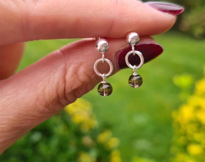 Tiny Smoky Quartz earrings Sterling Silver or Gold Fill studs  - Smokey Quartz jewellery Base Chakra jewellery gift for her  / teenage girl