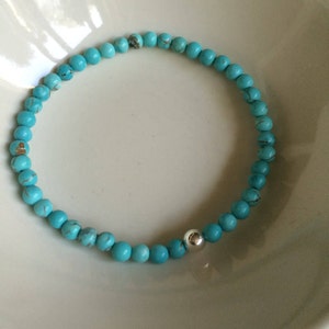 Turquoise STRETCH Bracelet Sterling Silver Small blue GEMSTONE bead Bracelet 4mm tiny beaded Bracelet December Birthstone jewellery gift