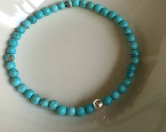 Turquoise STRETCH Bracelet with Sterling Silver or Gold Fill bead - December Birthstone jewellery gift