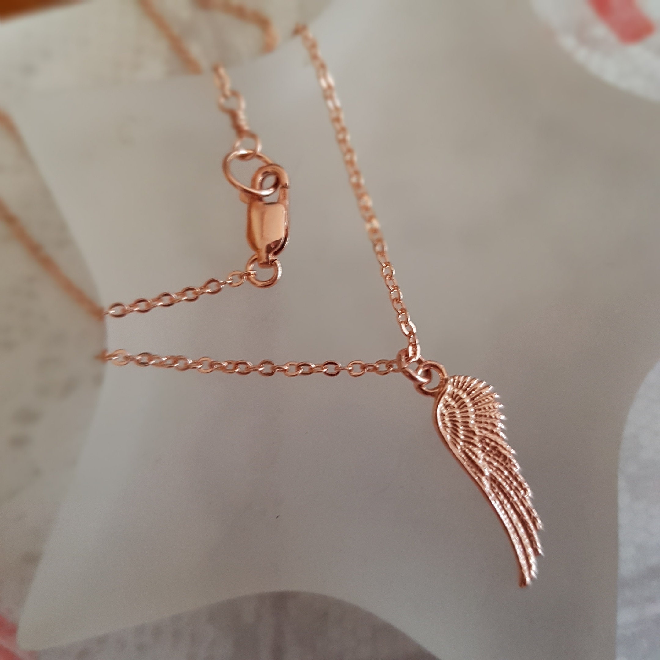 Rose Gold Fill Angel wing necklace, small Rose Goldfill wing necklace ...