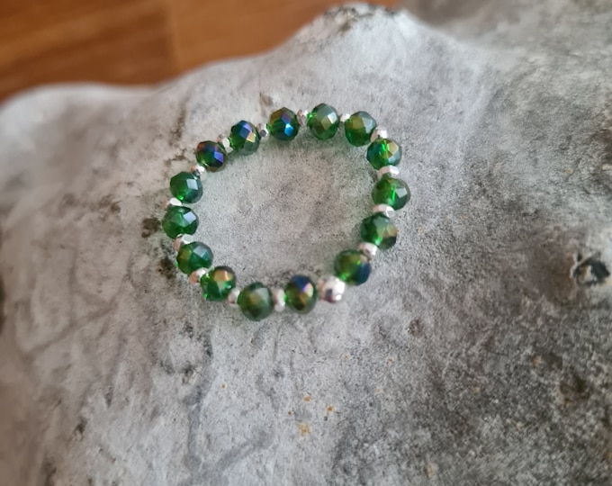 Green crystal stretch ring Sterling Silver or 14K Gold Fill Emerald green crystal bead ring stacking ring  May Birthstone jewellery gift her