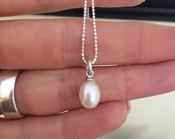 Freshwater Pearl drop necklace choker Sterling Silver white pearl necklace simple pearl pendant necklace real Pearl June Birthstone jewelry