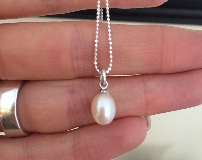Freshwater Pearl drop necklace Sterling Silver real white pearl necklace pearl pendant necklace June Birthstone jewellery gift for mum her