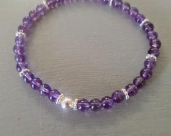 Tiny Amethyst stretch Bracelet Sterling Silver or Gold Fill 4mm purple gemstone bead bracelet Amethyst February Birthstone jewellery gift