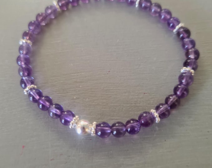 Tiny Amethyst stretch Bracelet Sterling Silver or Gold Fill 4mm purple gemstone bead bracelet Amethyst February Birthstone jewellery gift