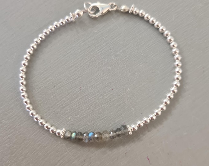 Tiny LABRADORITE Bracelet Sterling Silver 4mm beaded grey Labradorite gemstone Bracelet yoga CHAKRA crystal healing jewellery gift