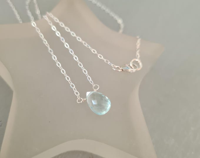 Tiny Aquamarine Quartz necklace choker Sterling Silver or 14K Gold Fill real blue teardrop gemstone necklace March Birthstone jewellery gift