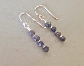 Tiny raw Sapphire earrings Sterling Silver or Gold Fill small Blue gemstone bead  earrings September Birthstone jewelry 5th anniversary gift