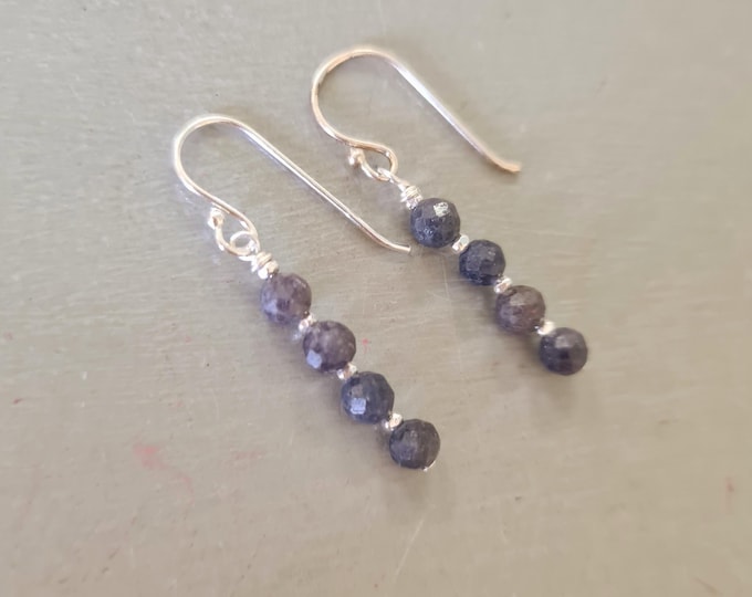 Tiny raw Sapphire earrings Sterling Silver or Gold Fill small Blue gemstone bead  earrings September Birthstone jewelry 5th anniversary gift