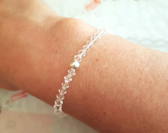 CLEAR crystal stretch bracelet Sterling Silver or Gold Fill bead 4mm tiny crystal bracelet sparkly Crystal stacking bracelet jewellery gift