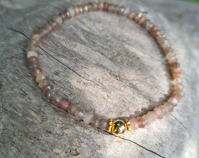 Tiny brown MOONSTONE stretch BRACELET Sterling Silver / Gold Fill real brown gemstone bead bracelet June Birthstone jewellery gift for her