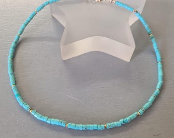 Tiny Turquoise choker necklace Sterling Silver or Gold blue Turquoise Heishi bead gemstone necklace Turquoise December Birthstone jewellery