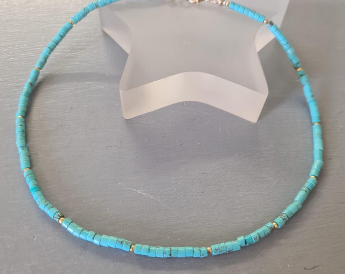 Tiny Turquoise choker necklace Sterling Silver or Gold blue Turquoise Heishi bead gemstone necklace Turquoise December Birthstone jewellery