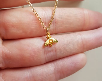 Tiny 24K Gold Vermeil bee necklace small bee pendant on 14K Gold Filled chain small Gold bee choker dainty Gold bee lover jewellery gift