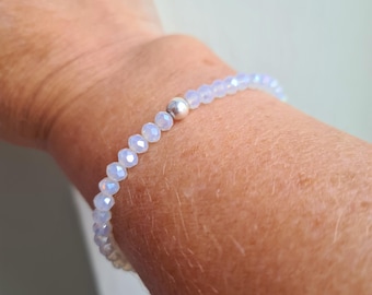 Tiny White OPAL crystal stretch bracelet Sterling Silver Gold Fill 4mm Opal crystal bead bracelet arthritis friendly jewellery stacking gift