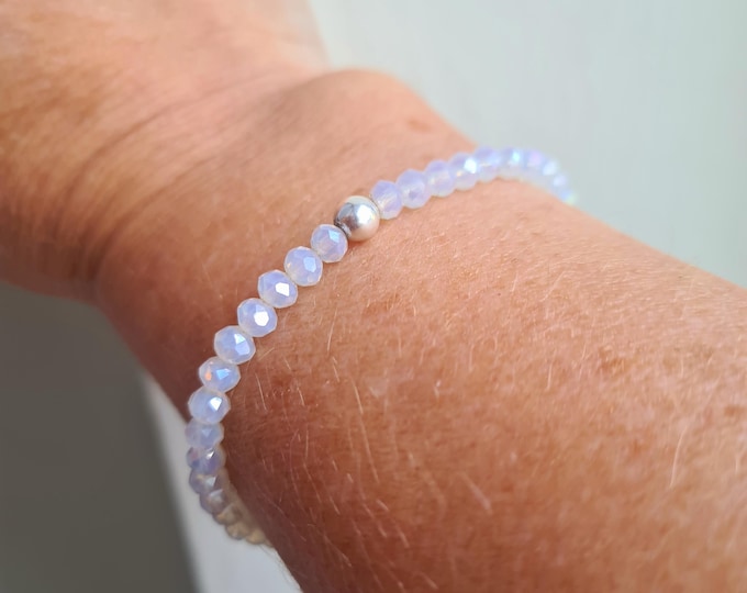 Tiny White OPAL crystal stretch bracelet Sterling Silver Gold Fill 4mm Opal crystal bead bracelet arthritis friendly jewellery stacking gift
