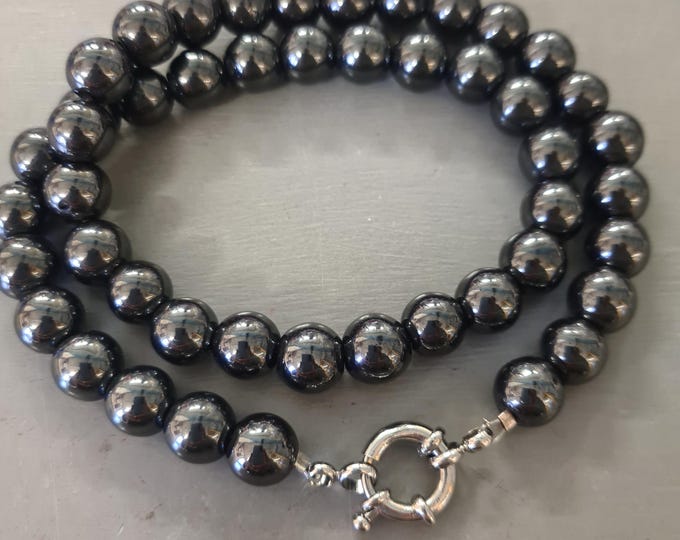 Men's Black Hematite necklace Chunky Black or silver Hematite gemstone bead necklace Root Chakra jewellery gift for men dad boyfriend