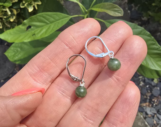 Small Green Jade earrings Sterling Silver / 14K Gold Fill 6mm green Jade gemstone drop earrings Heart Chakra jewellery gift for her or him